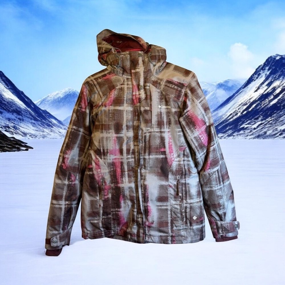 Columbia Womens Size S Plaid Interchange Jacket With Hood Maroon Gray
